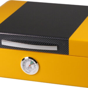 Yellow and Carbon Effect Humidor 25 Cigar Front Dial