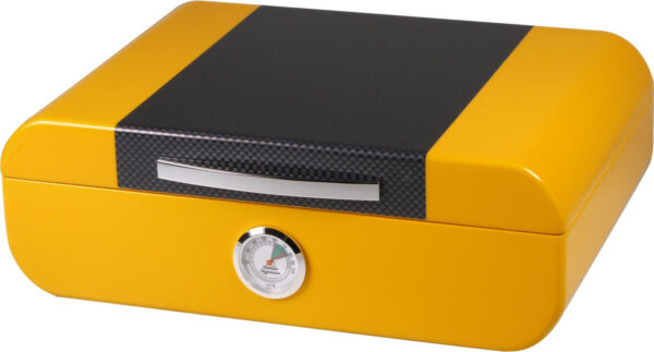 Yellow and Carbon Effect Humidor 25 Cigar Front Dial